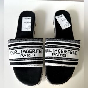 NEW w/Tags & Box Karl Lagerfeld Women’s Black and White Slide Sandals Size 9